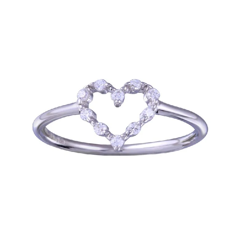 Rhodium Plated 925 Sterling Silver Heart Clear CZ Ring - STR01158