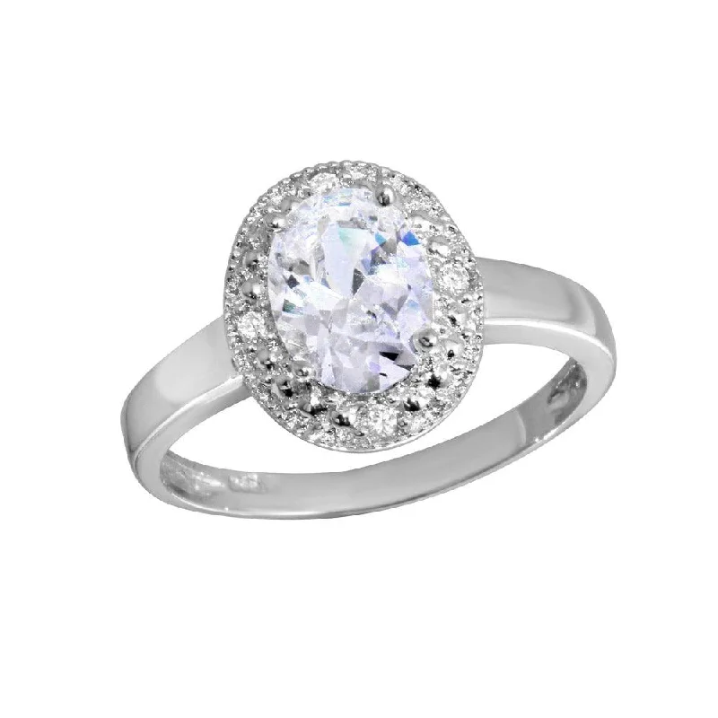 Rhodium Plated 925 Sterling Silver Oval CZ Ring - GSR00002