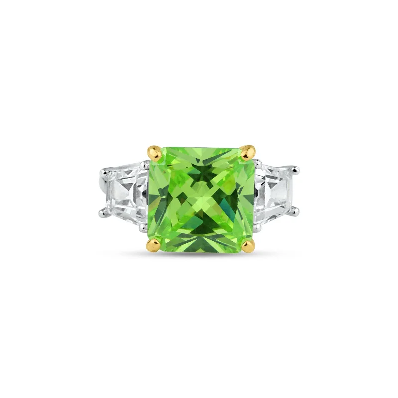 Rhodium Plated 925 Sterling Silver Past Present Future Green CZ Ring - BGR01361