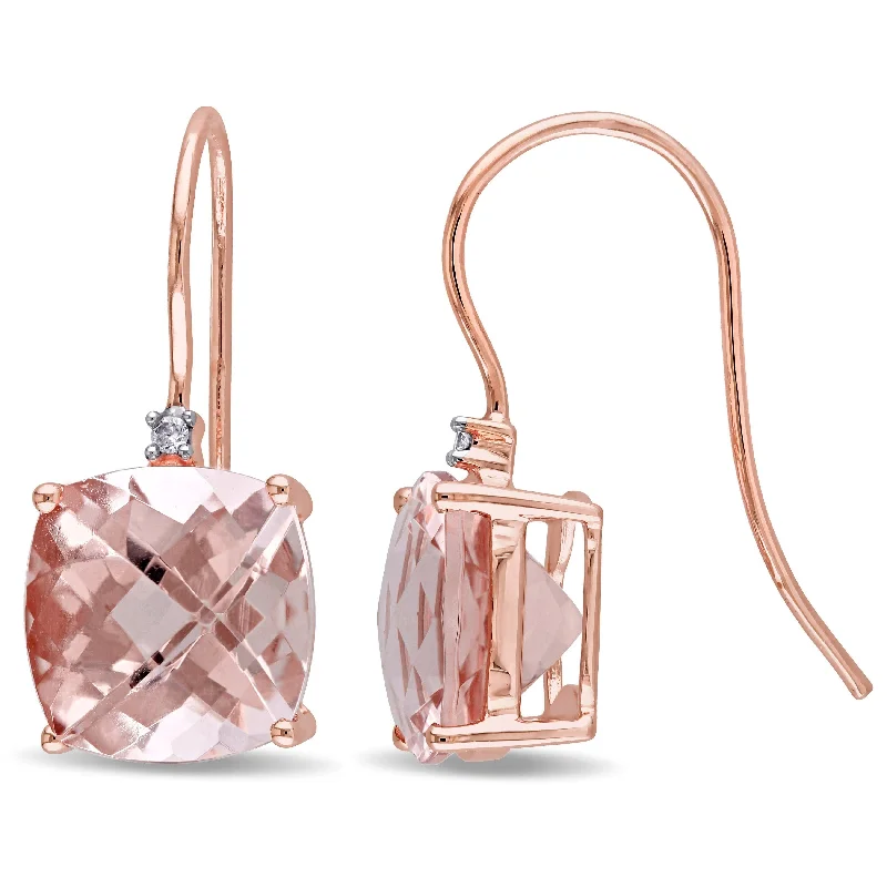 Miadora Signature Collection 14k Rose Gold Cushion-Shaped Morganite and Diamond Accent Hook Earrings (G-H, I1-I2)