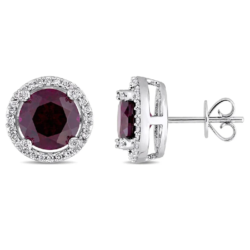 Miadora Signature Collection 14k White Gold Rhodolite and 1/4ct TDW Diamond Halo Stud Earrings