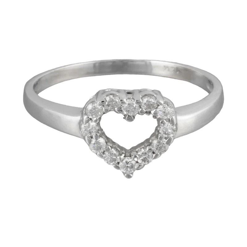 Modern Estate Solid 14k White Gold Open Heart Diamond Ring 0.27ctw Size 6.75