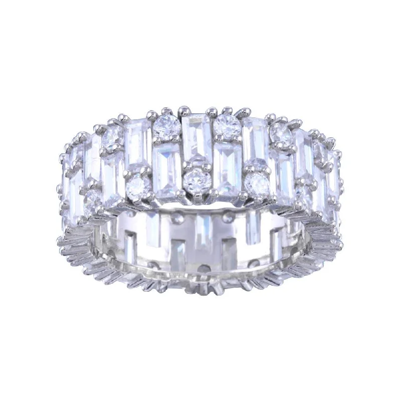 Rhodium Plated 925 Sterling Silver CZ Baquette Band Ring  - STR01143