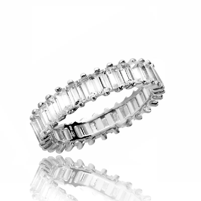 Rhodium Plated 925 Sterling Silver Eternity Band with Rectangle CZ - GMR00208