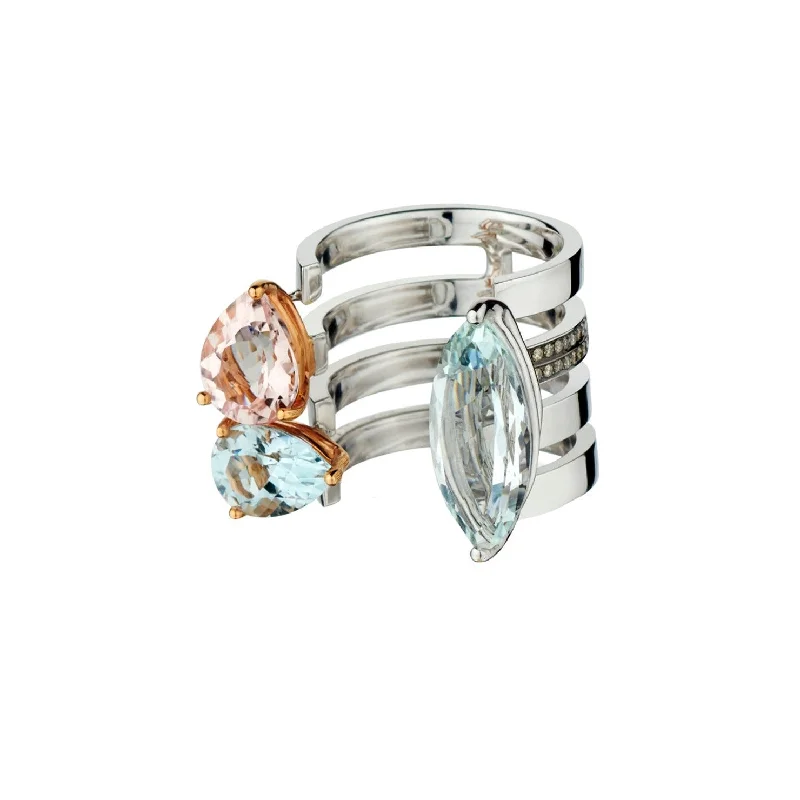 AQUAMARINE, MORGANITE & DIAMOND RING