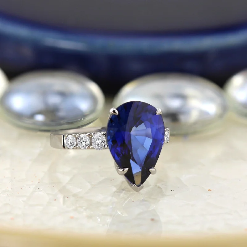 Auriya 18k Gold 6 1/3ct Pear-cut Blue Sapphire and Diamond Ring 3/8ct TDW