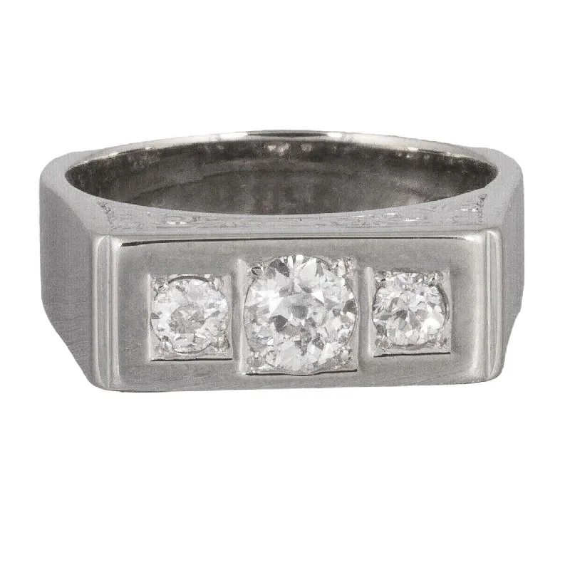 Antique Art Deco 14k White Gold Three Stone Engraved Diamond Ring 0.75ctw sz7.25