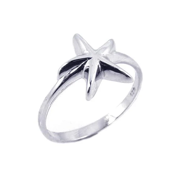 Silver Rhodium Plated Starfish Ring - STR00474