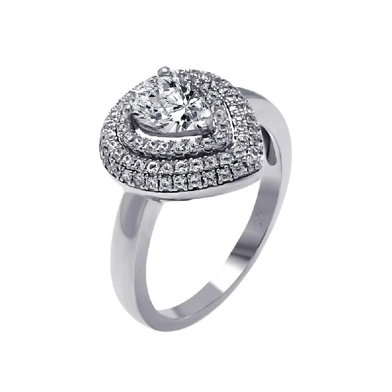 Silver 925 Rhodium Plated Micro Pave Clear Center CZ Multi Layer Tear Ring - ACR00056