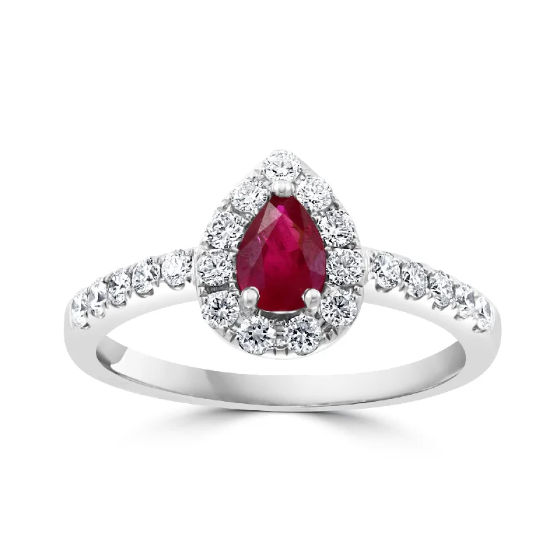 14K White Gold Ruby and Diamond Ring