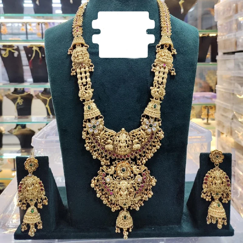 Manisha Jewellery Gold Plated Pota Stone Temple Long Necklace Set