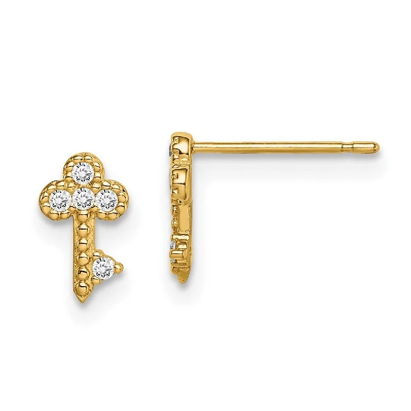 Curata 14k Yellow Gold Key CZ Cubic Zirconia Post Earrings - 8mm long