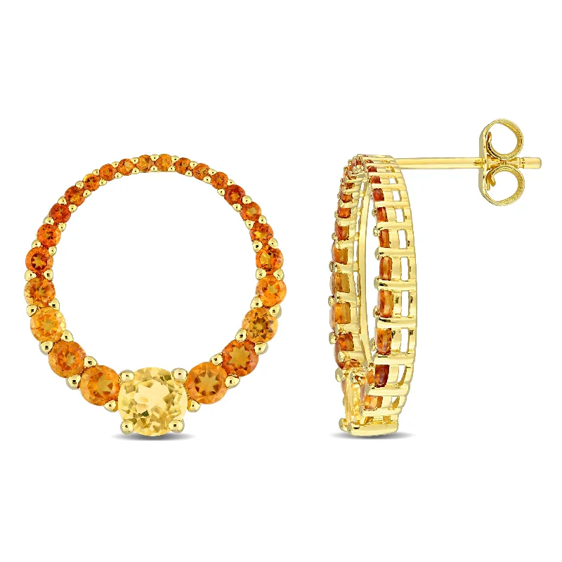 Miadora Citrine and Madeira Citrine Open Circle Earrings in Yellow Plated Sterling Silver