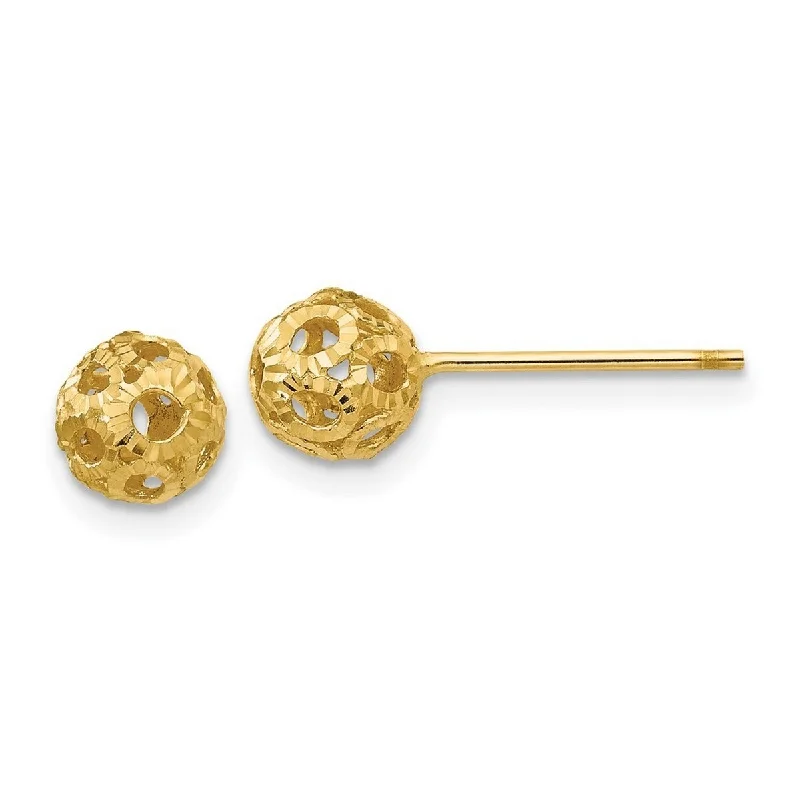 Curata 14k Yellow Gold Polished Open Sparkle Cut 5mm Ball Post Earrings