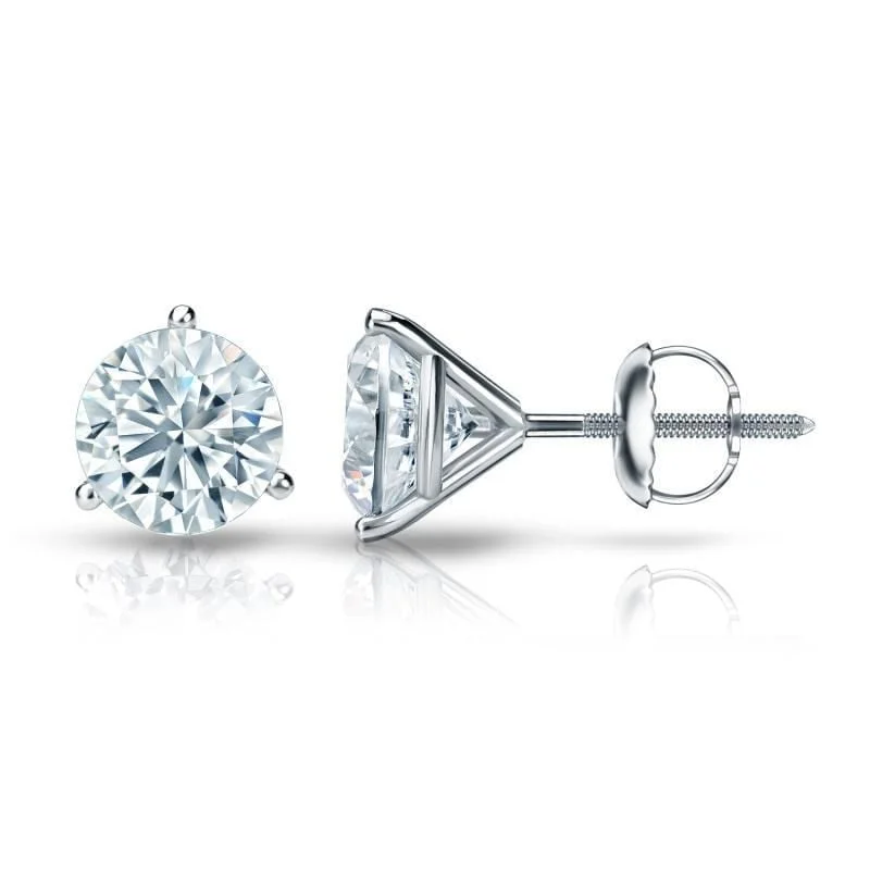 Auriya Platinum Certified 4.50 ct. TDW 3-Prong Martini Round Diamond Stud Earrings