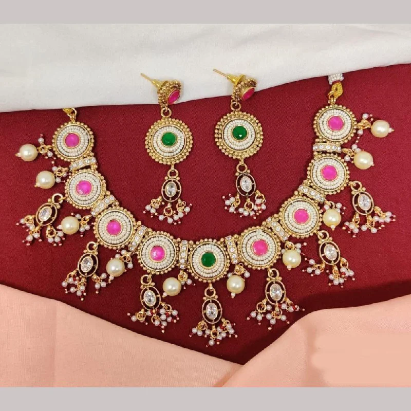 Kavita Art Gold Plated Pota Stone And Pearls Necklace Set