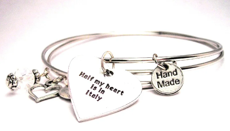 Half My Heart Is In Italy Heart Expandable Bangle Bracelet Set