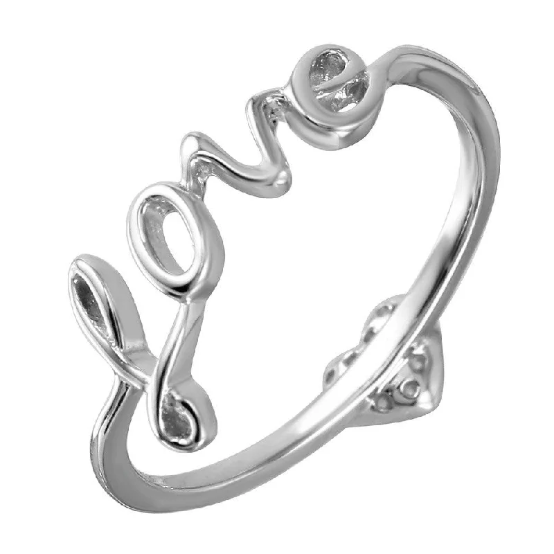 Silver 925 Rhodium Plated LOVE With Heart CZ Ring - GMR00071