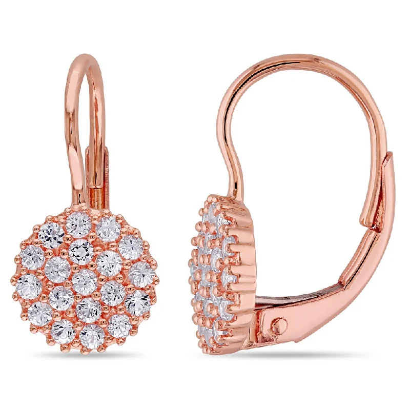 Miadora 14k Rose Gold White Sapphire Cluster Leverback Earrings