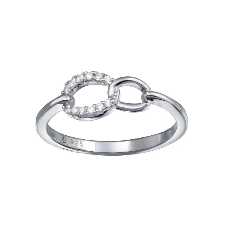 Rhodium Plated 925 Sterling Silver Small Open Oval Link Clear CZ Ring - STR01162