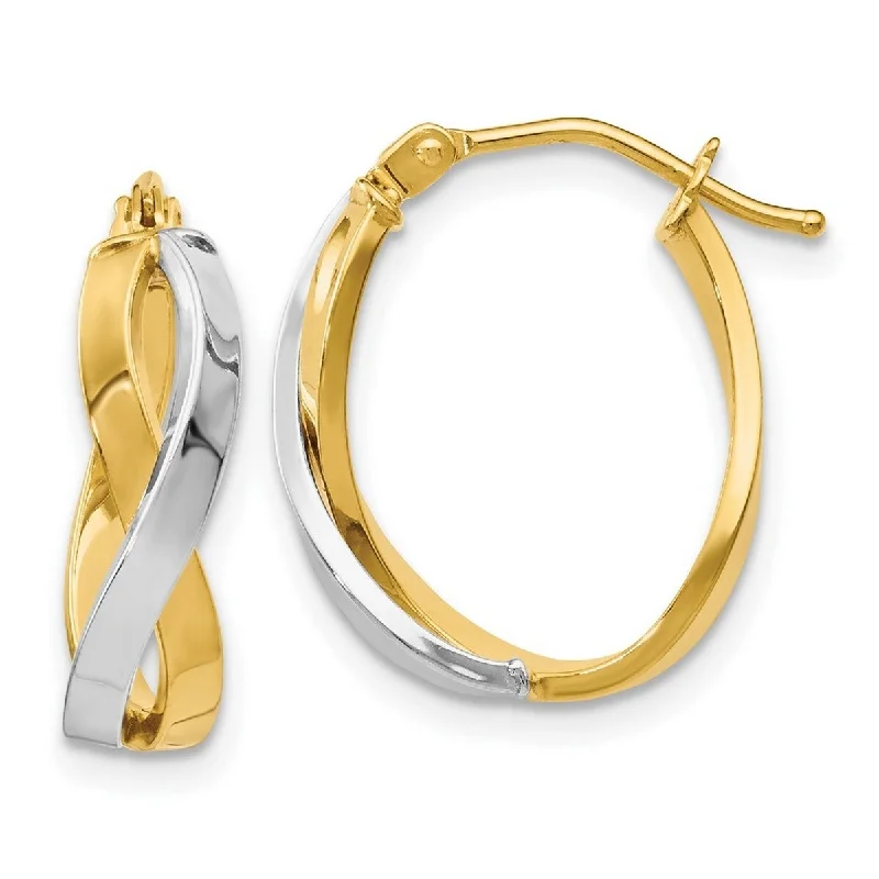 Curata 14k Two-Tone Gold Polished Intertwining Hoop Earrings (6mm x 18mm)