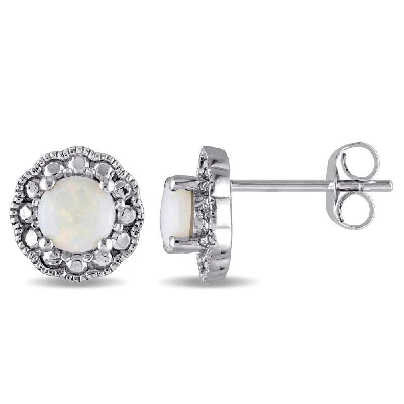 Miadora 10k White Gold Opal Birthstone Halo Earrings