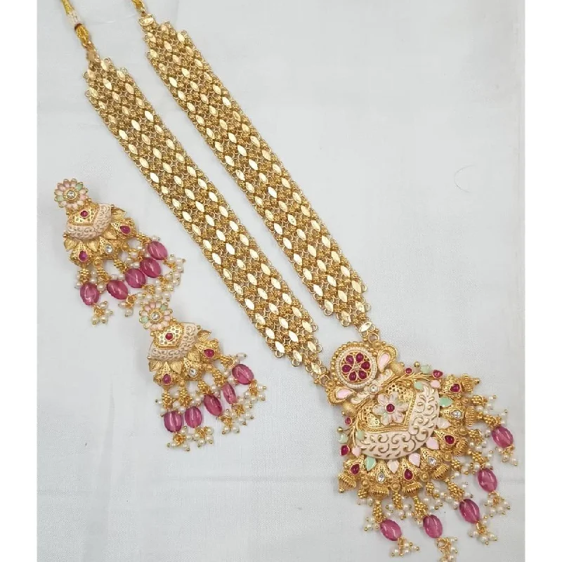 Akruti Collection Gold Plated Pota Stone And Beads Long Necklace Set