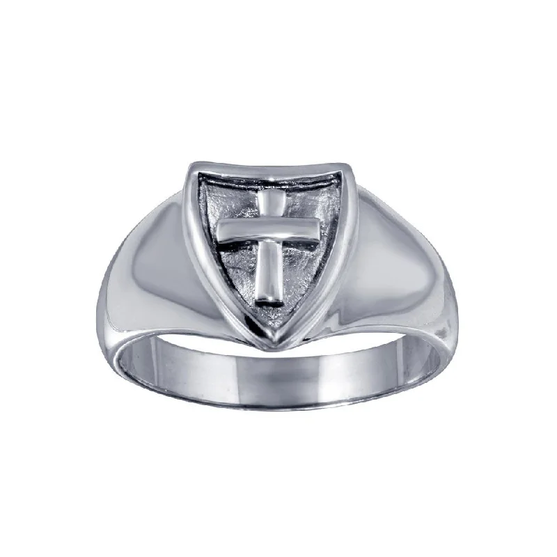 925 Sterling Silver Cross Shield Ring - CR00819