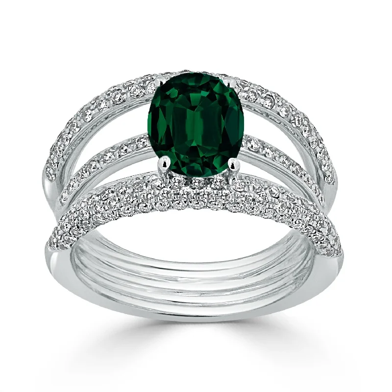 Auriya 1 5/8ct Oval Green Emerald and Diamond Ring 9/10ctw 18K Gold