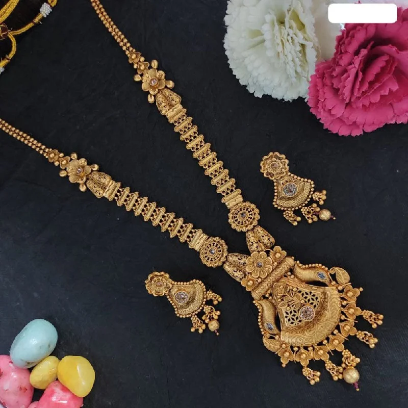 Heera Jewellers Gold Plated Crystal Stone Long Necklace Set