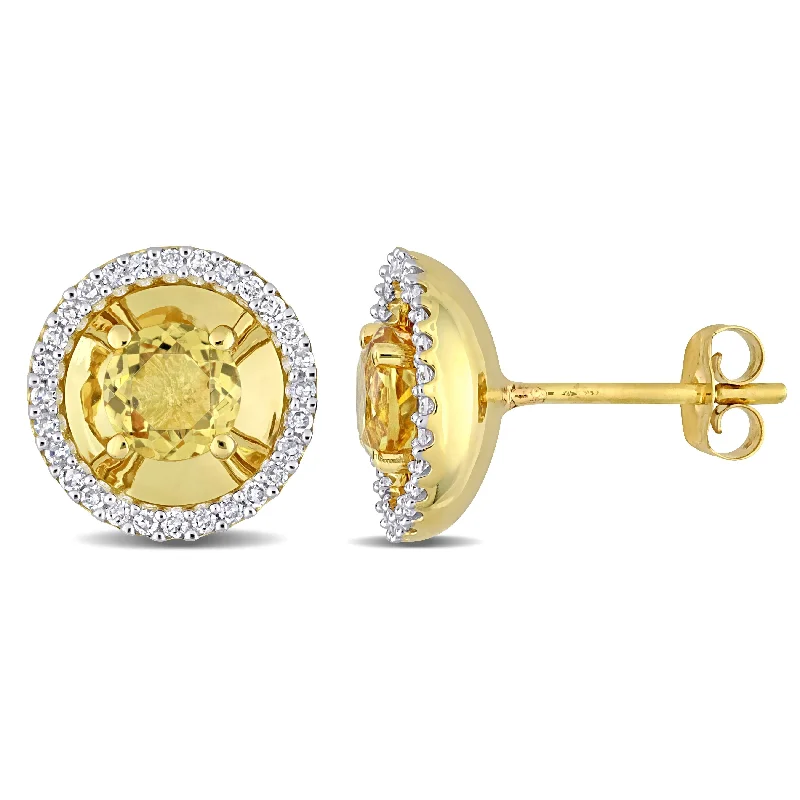 Miadora Citrine and 1/4ct TDW Diamond Halo Stud Earrings in 10k Yellow Gold