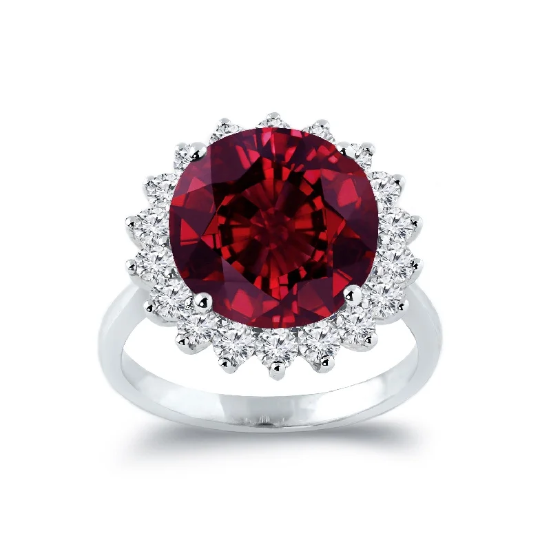 Auriya 9 1/4ct Round Ruby Sunburst Halo Diamond Ring 1ctw 18K Gold