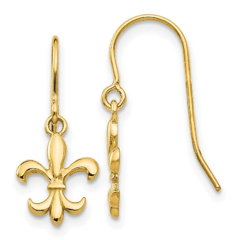 Curata 14k Yellow Gold High Polish Fleur De Lis Long Drop Dangle Hook Earrings 23x8mm