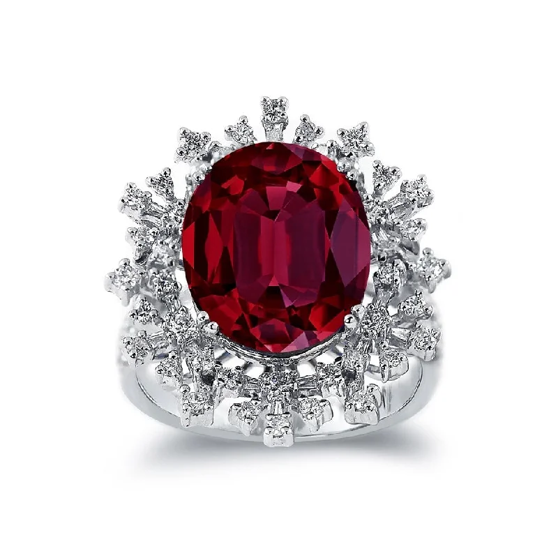 Auriya 9 1/4ct Oval-cut Red Ruby Halo Diamond Ring 9/10ctw 18K Gold