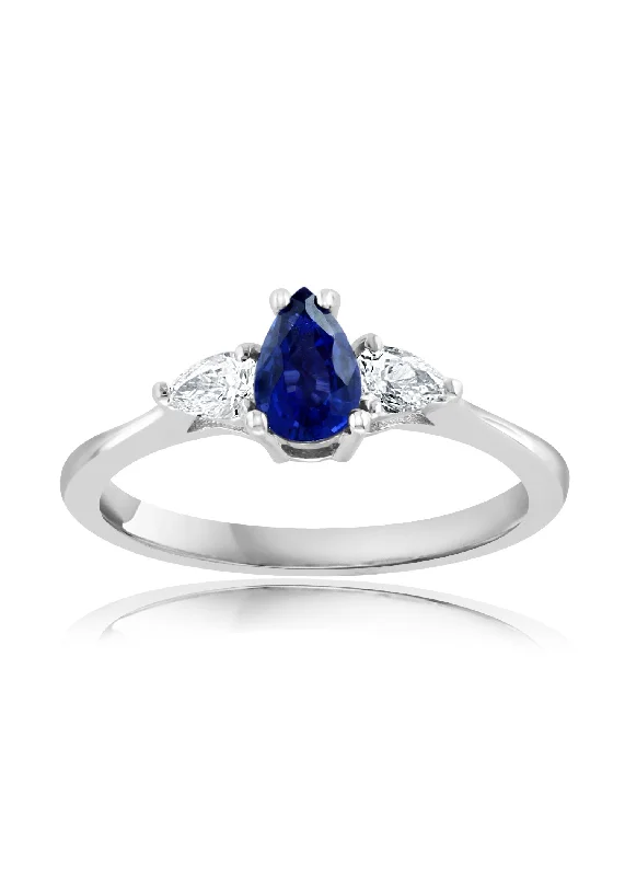 14K White Gold Sapphire and Diamond Ring