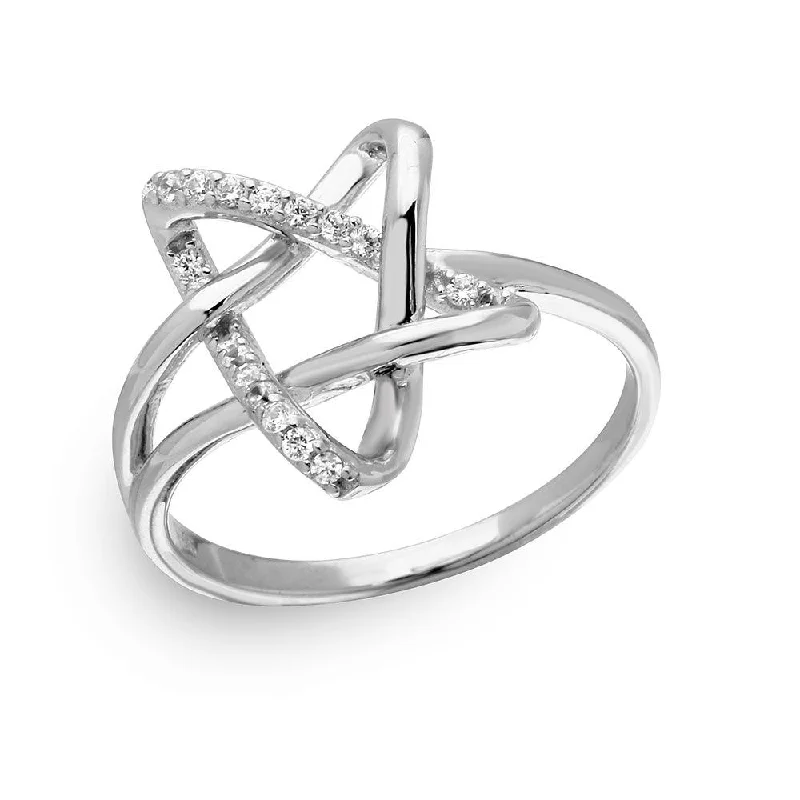 Silver 925 Rhodium Plated Intertwined Star with CZ - GMR00136