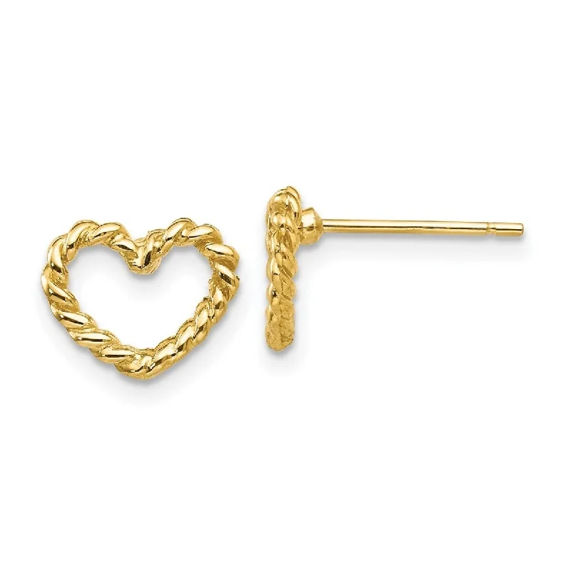 Curata 14k Yellow Gold 10mm Textured Open Heart Post Earrings