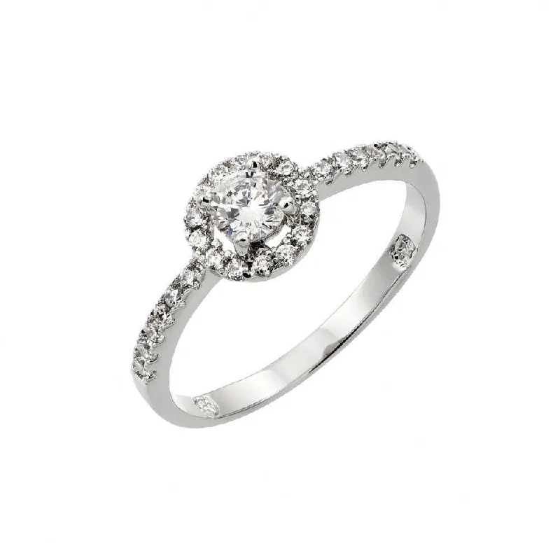 Silver 925 Rhodium Plated Clear Round CZ Bridal Ring - BGR00831