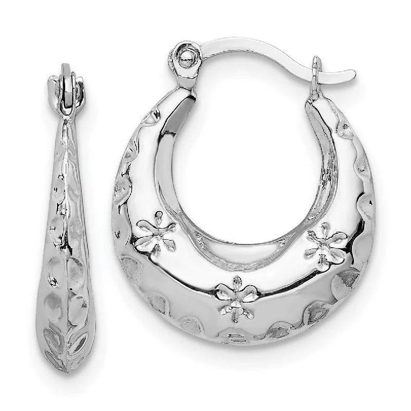 Curata 14k White Gold Textured Stamped Hoop Earrings - 16.6x14.6mm