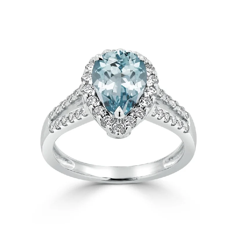 Auriya 9/10ct Pear Shape Aquamarine and Halo Diamond Ring 1/2ctw 18K Gold