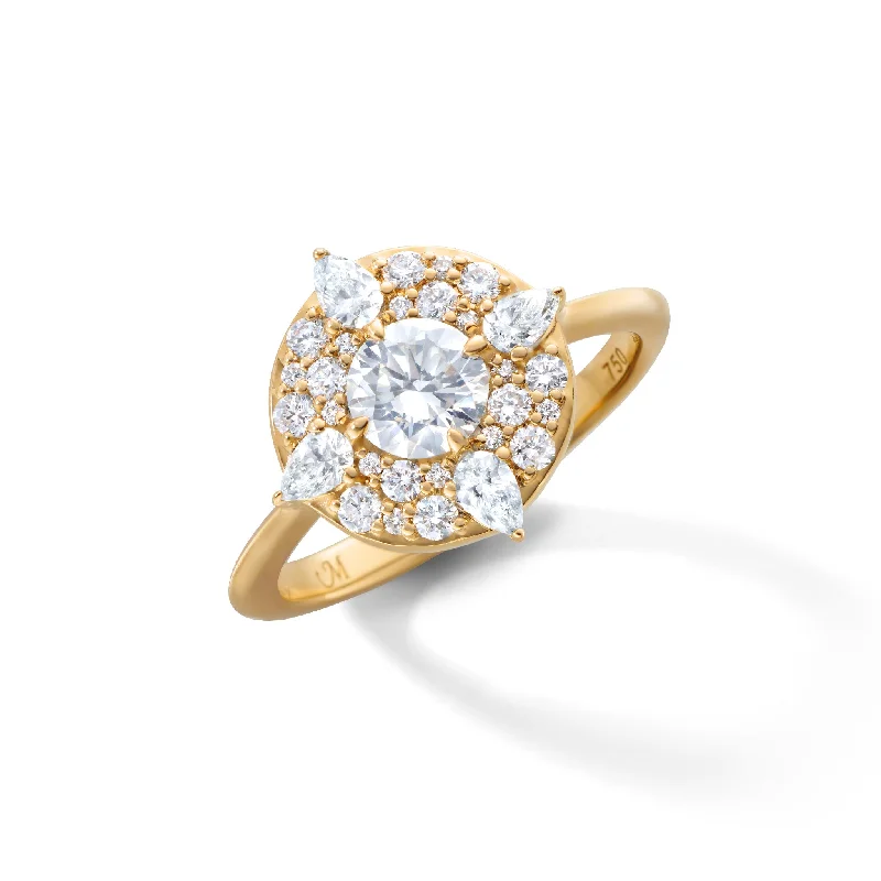 "Points North" Diamond Ring with Round and Pear Shaped Diamonds