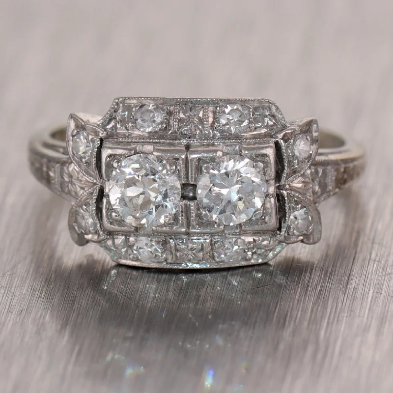 1930's Antique Art Deco 14k White Gold 0.75ctw Diamond Ring