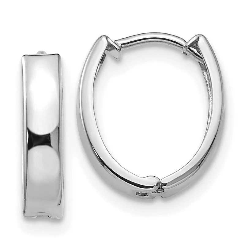 Curata 14k White Gold Polished 13x10mm Oval Hinged Hoop Earrings