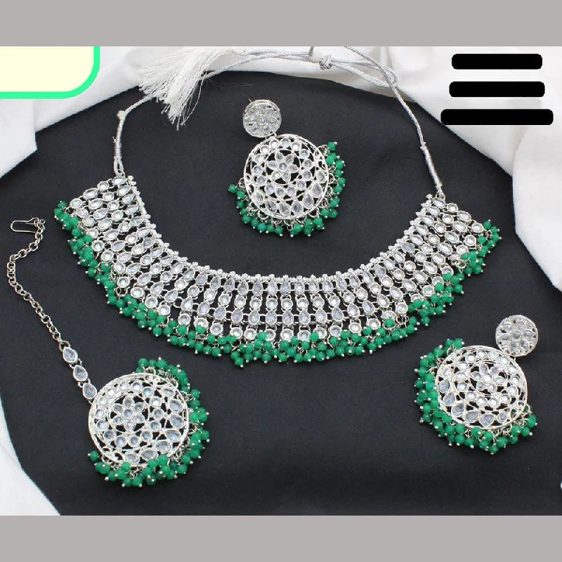 Shree Chamunda Jewellers Silver Plated Crystal Stone Pearl Necklace Set