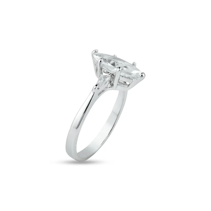 Silver 925 Rhodium Plated Single Marquise CZ Bridal Ring - BGR00121