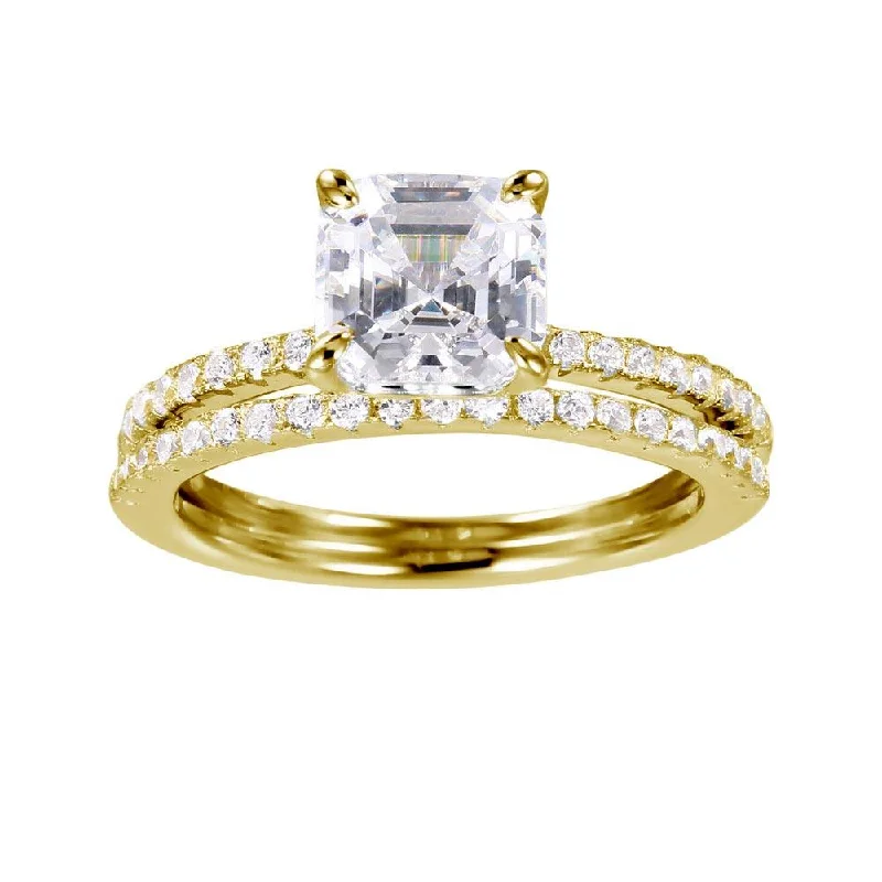 Gold Plated 925 Sterling Silver Stackable CZ Bridal Ring - GMR00080GP