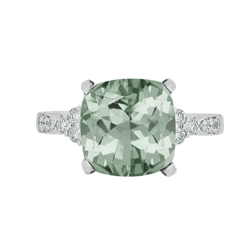 Auriya 14K White Gold 3.12ct Cushion-Cut Green Amethyst & Diamond Ring