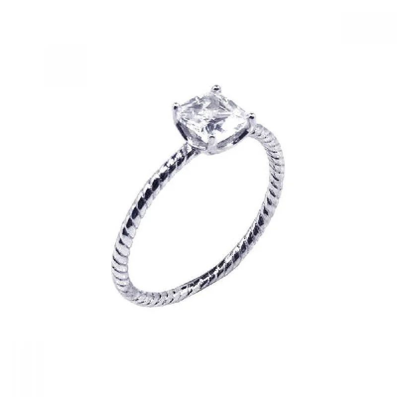 Silver 925 Rhodium Plated Solitaire CZ Cable Ring - STR00368