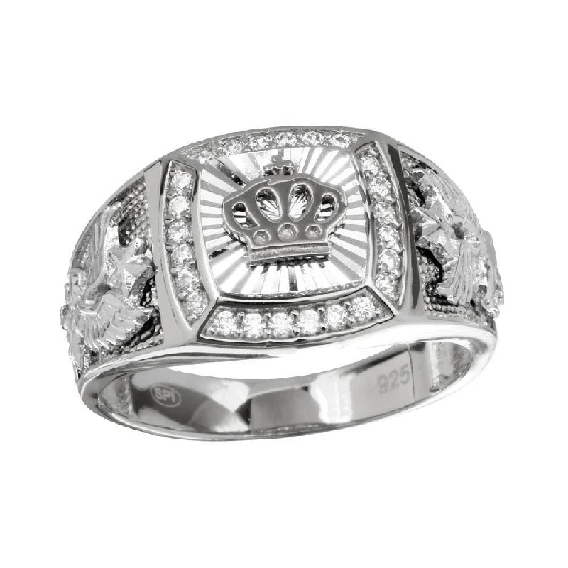 Rhodium Plated 925 Sterling Silver Men's Crown Ring - GMR00236RH