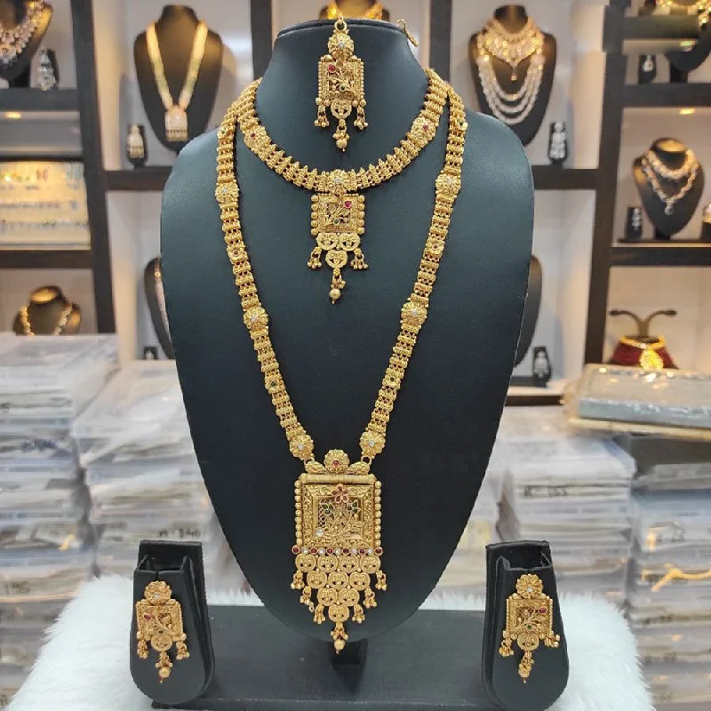 Heera Jewellers Gold Plated Pota Stone Double Necklace Set